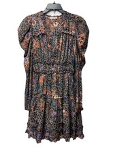 Ulla Johnson 2 Julie Mini Dress Jet Print Boho Preppy Y2K Tiered Ruffles Flowy
