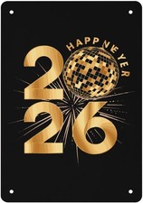 2D 1PC Happy New Year 2026 With Golden Spotlight Metal Iron Sign 8 12In Decor