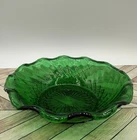 1950s Anchor Hocking Emerald Green Starburst Glass Footed Serving Dish Bowl 6.5”