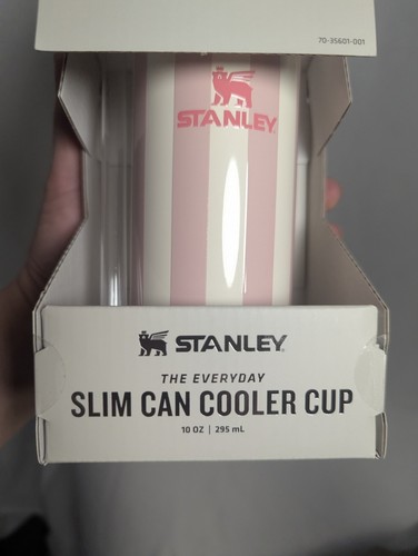 New Stanley The Everyday Slim Can Cooler Cup 10 OZ Pink Stripes - Picture 2 of 5