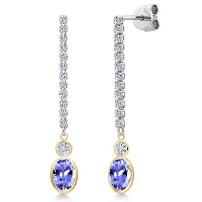 14K Two Tone Gold Tanzanite and White Moissanite and Lab Grown Diamond Dangle