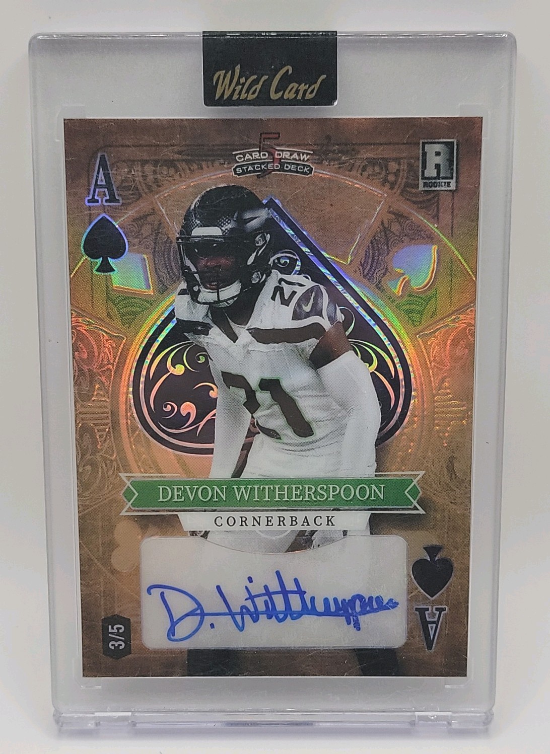 Devon Witherspoon Wild Card 5 Card Draw Stacked Deck Ace Autographs #DWA Gold Diamond Rainbow Foil