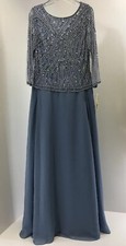 JKara Women  s Mother Of Bride Long Scoop Neck Beaded Dress Dusty Blue 12 NWT 