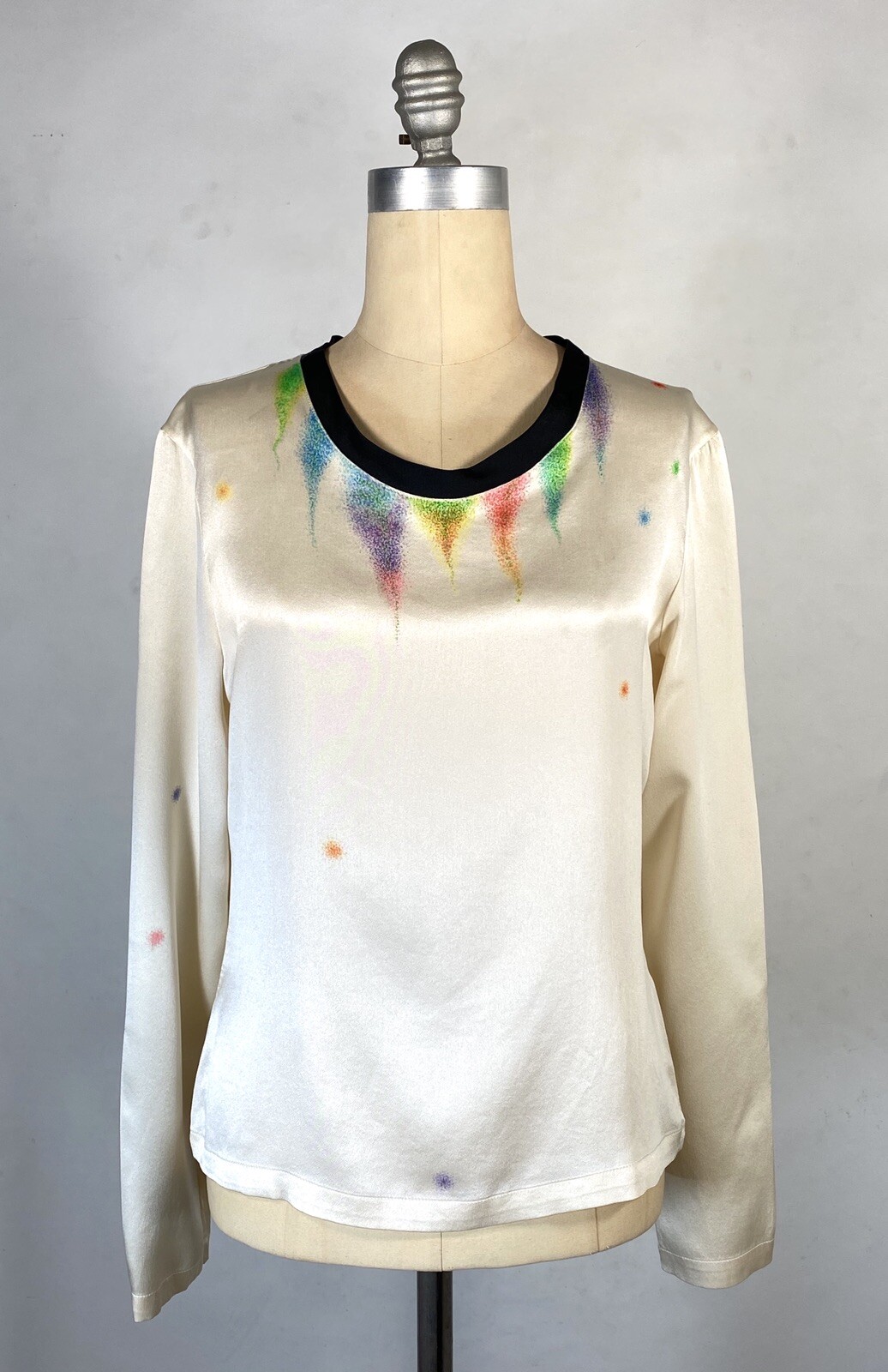 Camicia di seta moderna anni 2000 YVES SAINT LAURENT Rive Gauche con dettagli dipinti a mano