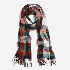 J Crew H2853 NWT Beautiful White Juniper Plaid 77.5" x 24" Scarf w/ Fringe
