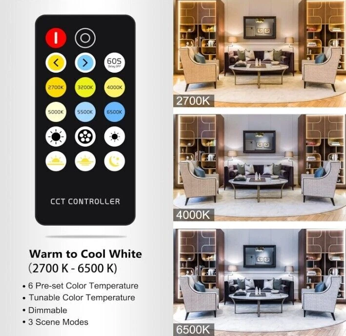 1-5m CCT 2700K-6500K COB LED Strip Light 24V 576LEDs/M Dimmable Ribbon Tape DIY - Image 2 of 4