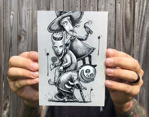 Lock Shock Barrel Nightmare Before Christmas 5x7 Fine Pop Art Wall Print Drawing - Picture 2 of 7