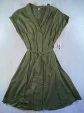 Old Navy Dress Womens Small Olive Green Button Up Short Sleeve Collared Belted