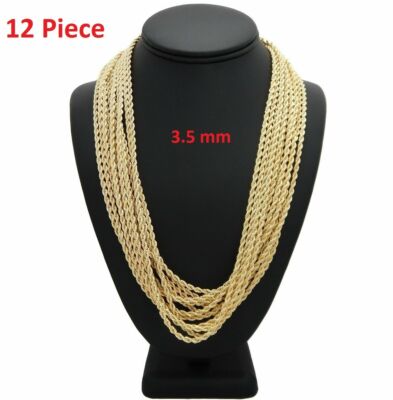 3.5mm Rope Chain Necklace 12 Piece Gold Finish Wholesale Lot 18'' 20'' 24'' 26'' 30''