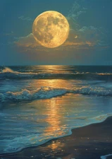 Ocean Sunset Wall Art Decor Print With Moon And Lighthouse 8.5x11 Photo