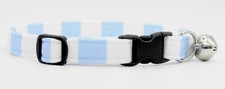 NEW HANDMADE BREAKAWAY SAFETY CAT COLLAR  Blue  White Stripes  Cotton