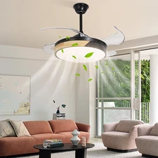 42" Ceiling Fan Light Round Chandelier LED Lamp 2 Color Change With Remote Black