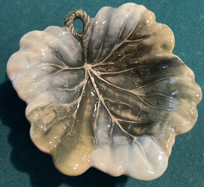 Fitz and Floyd Caprese Market Leaf Bowl Nut & Candy Dish Green & Blue 5''