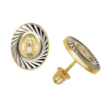 14k Yellow Gold Cut Our Lady Of Guadalupe Baby Screw Stud Earrings for Girls