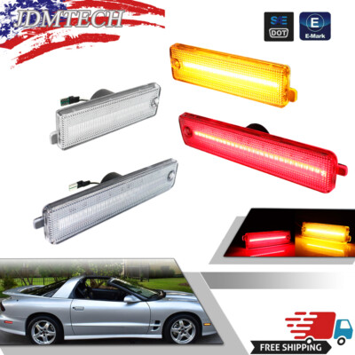 4Pcs [Front Amber+Rear Red] Side Marker Signal Lights For 98-02 Pontiac Firebird