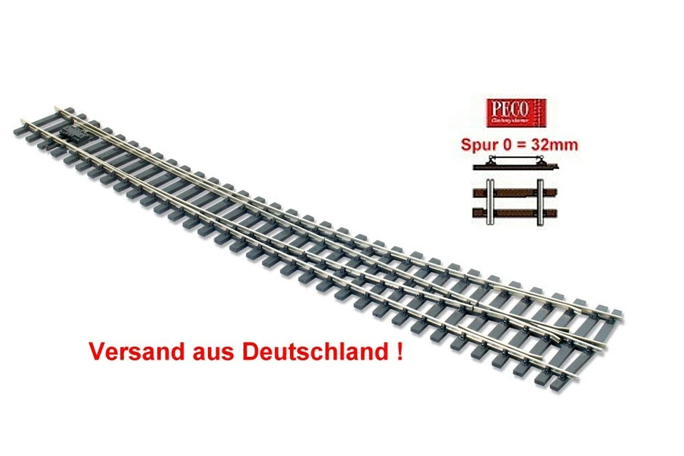 Spur 0 Bogenweiche links 8°, Code 124 - Peco SLE787BH