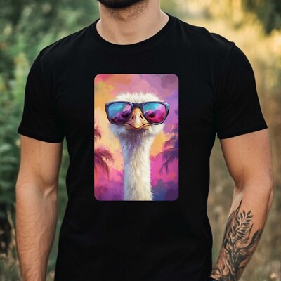 Mens Ostrich Sunglasses Print Cotton T-Shirt Size XS to 5XL