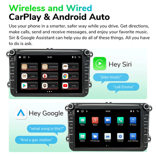 8" Stereo CarPlay for VW Golf MK5 Polo Head Unit GPS Sat Nav WiFi BT with Camera - Picture 4 of 16