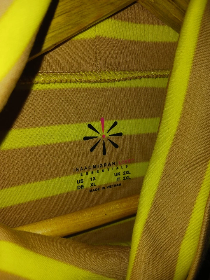 Isaac Mizrahi Live! Top Essentials Manga Larga Rayas Marrón Amarillo Cuello Tortuga Foto 2 de 4