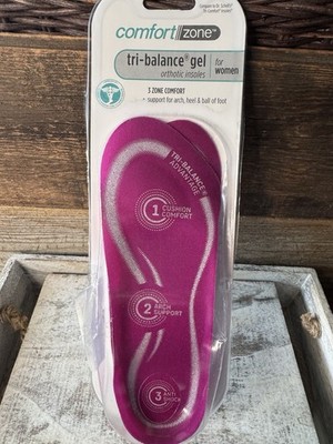 Comfort Zone Tri-Balance Gel Orthotic Insoles   Pink & White (1 Pair) | Open Box