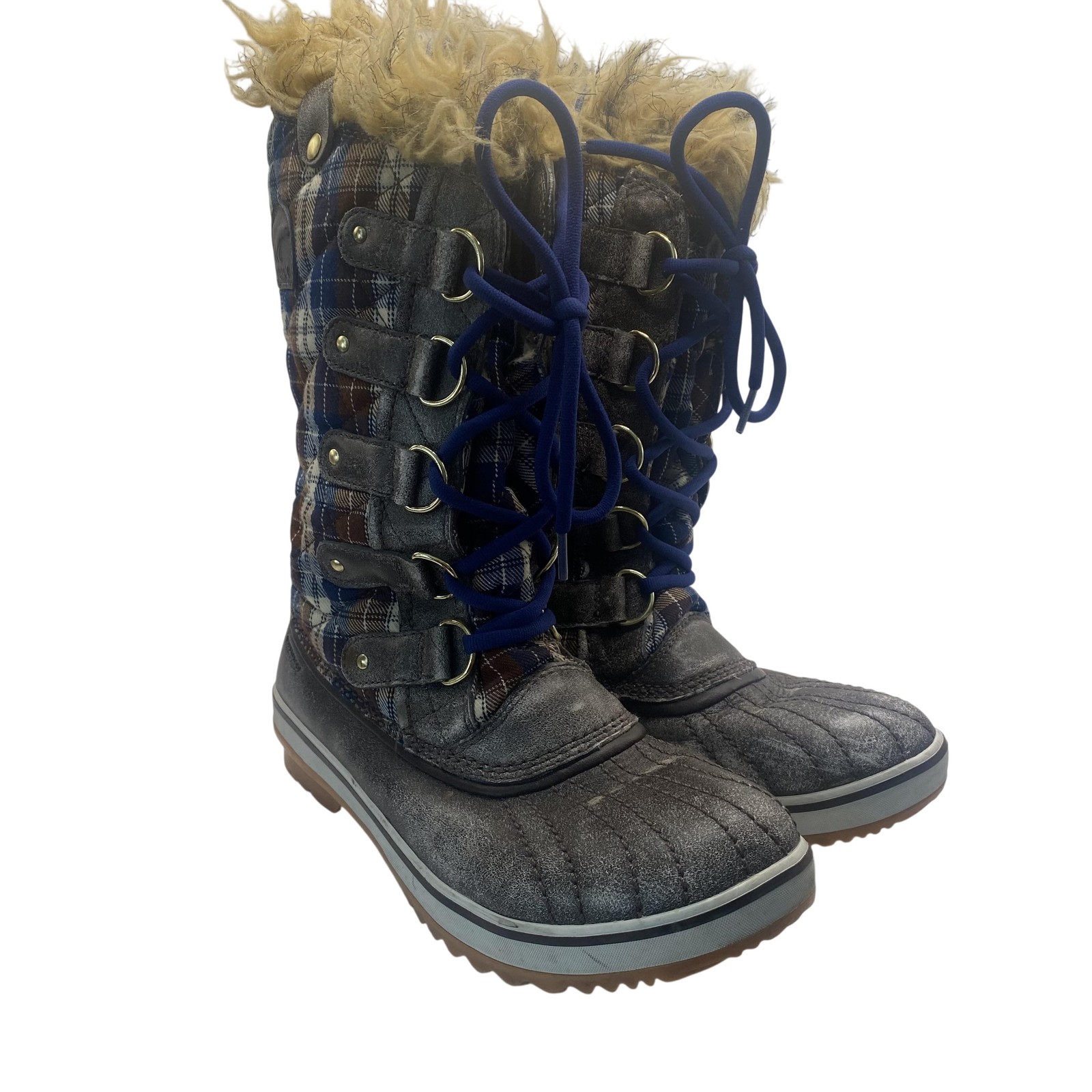 Sorel Snow Boots Womens Size 8 Multicolor Plaid Waterproof Faux Fur Winter-image