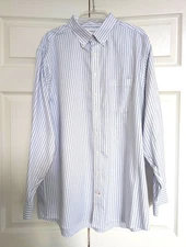 Cremieux Dress Shirt Men's 17.5-36 Blue Striped 100% Pima Cotton Non-Iron Career