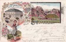 Abtenau 1898 Gasthof zur Post Tennengebirge Trachtenfrau Edelweiss Ansichtskarte