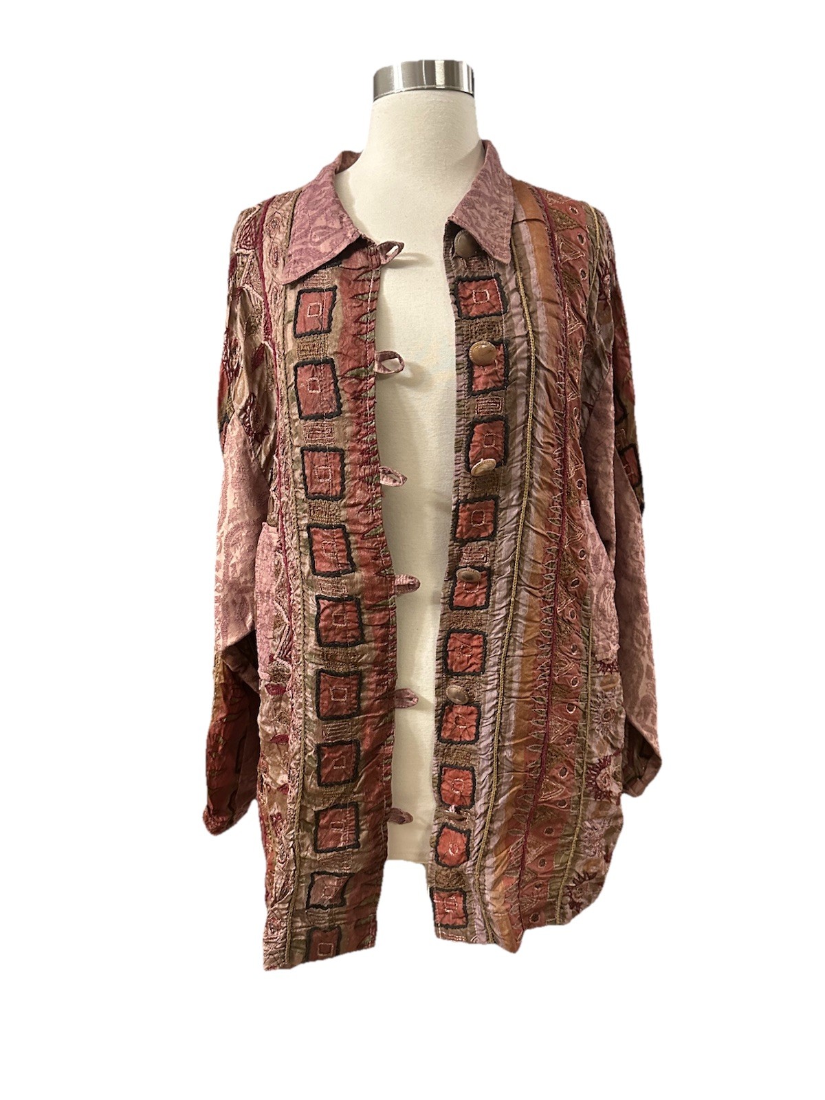 URU Silk Patches Patchwork  Button Tunic  Jacket … - image 2