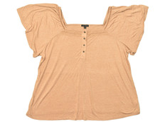 Lane Bryant 26/28 Peach Henley Short Flutter Sleeve Square Neck Crochet Trim Top