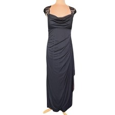 Xscape Black Lace Back Evening Gown Dress Ruched Formal Maxi Size 14