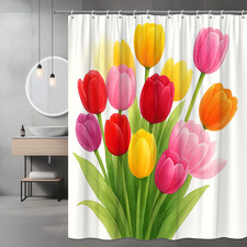 Colorful Floral Shower Curtain with Tulips for Bathroom Decor