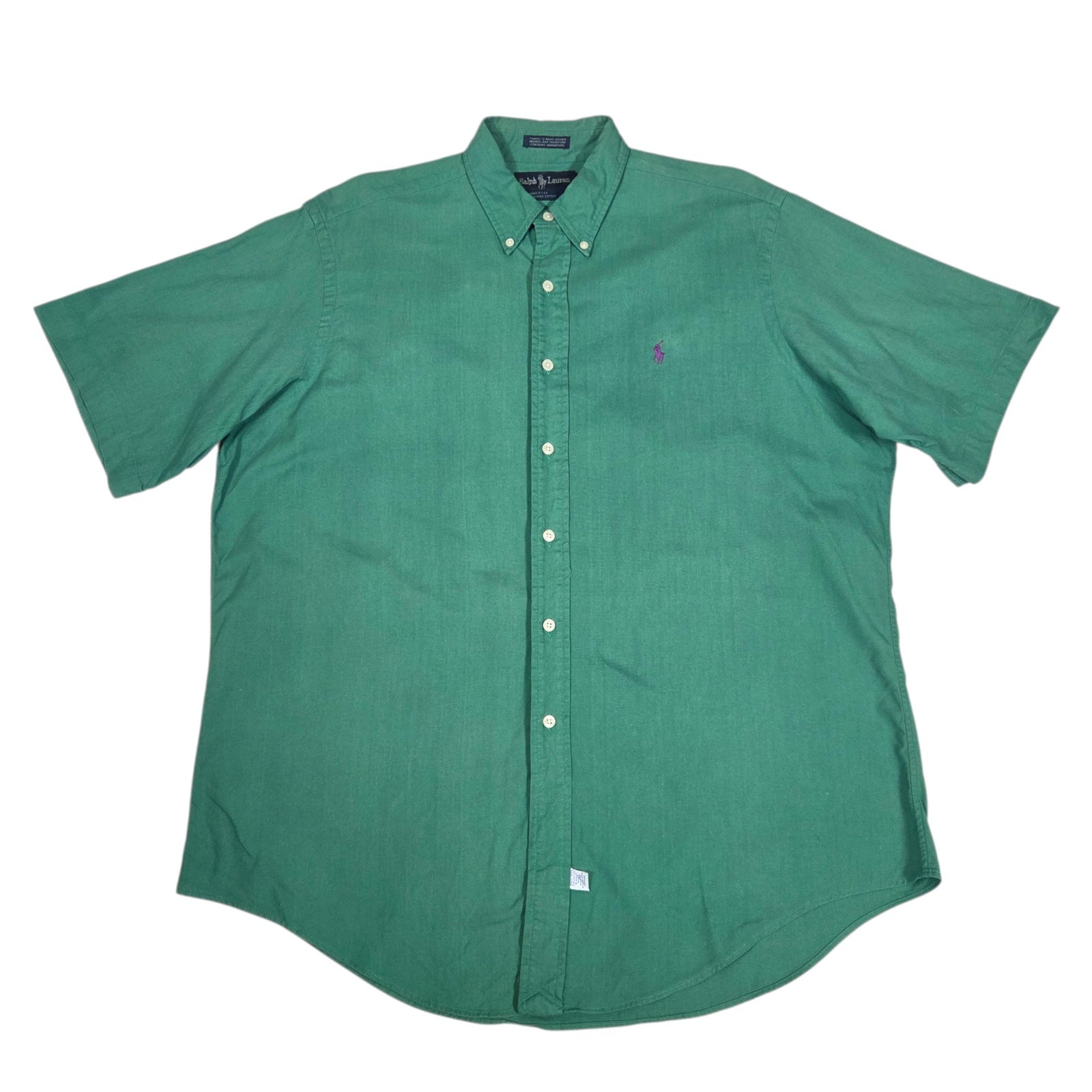 Vintage Polo Ralph Lauren Mens Green Button Down Hand Woven Made In USA Shirt L
