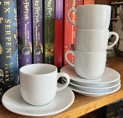 4 X DENBY WEISSE TASSEN & UNTERTASSEN SET PORZELLAN