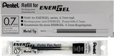 Refill Ink for Energel Liquid Gel Pen, 0.7Mm , Metal Tip, Black Ink, Box of 12