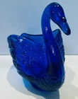Vintage Fenton Cobalt Blue Glass Swan Trinket Dish Candy Bowl 5” Rare Color