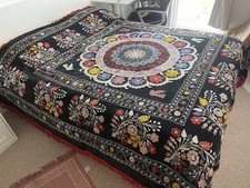 Antique Vintage  Velvet Uzbek Embroidery Suzani Bed Cover, Bedspread 240x230cm
