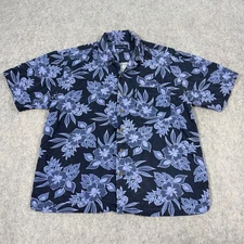 Milano Bay Button-Up Hawaiian Tropical Casual Shirt Men's Size XL Blue Floral