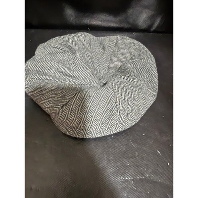 Beechfield B628 Herringbone Newsboy Cap Grey Black Flat Baker Boy Hat S/M