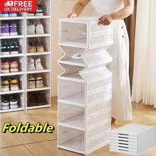 6T Stackable Foldable Boxes Trainers Organiser Clear Plastic Shoe Storage Box UK