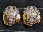 Vintage Kenneth J Lane Crystals & Gold Tone Clip on Earrings, Costume Jewelry-BL