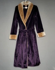 Secret Treasures Robe Womens Medium Purple Tan Faux Fur Trim Soft Belted Cozy