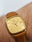Vintage Omega De Ville Quartz Gold Dial Mens Watch Square