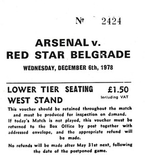 TICKET: Arsenal v Red Star Belgrade Serbia Yugoslavia (UEFA Cup) 1978/1979