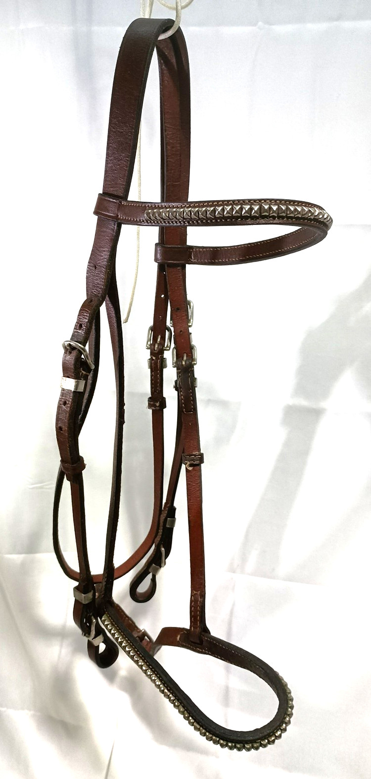 Fancy English Headstall w/ Buckle Bit Ends & Pyramid Star Studs, Silver Hardware
