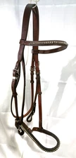 Fancy English Headstall w/ Buckle Bit Ends & Pyramid Star Studs, Silver Hardware