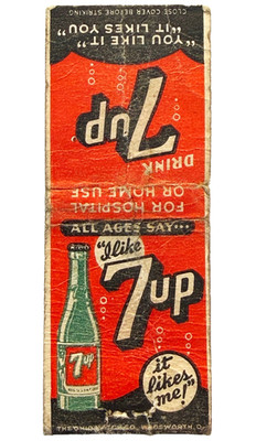 1940s 7Up Soda Drink Matchbook Cover Advertisement Pop It Likes You Vintage