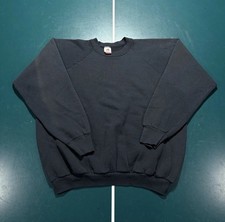 VTG 80s 90s Faded Black Fruit Of The Loom Blank Raglan Crewneck Sweatshirt L USA