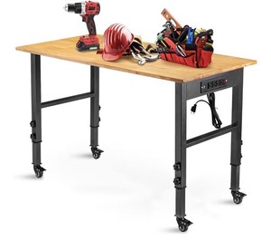 Adjustable Workbench 48"X22"/60''x24 ''Rubber Wood Top Heavy-Duty Power Outlets