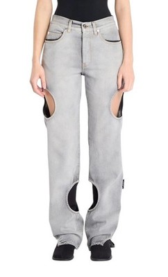 OFF-WHITE Meteor Denim Bleach Damen Jeans W27 Grau Verblasst Cut-Out RRP765