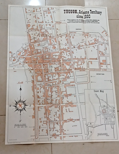 1960er Arizona Historical Society Tucson um 1880 Karte 21 1/2" x 28" JRR33
